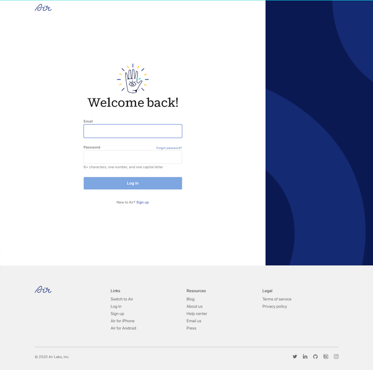 Air Login Page Design