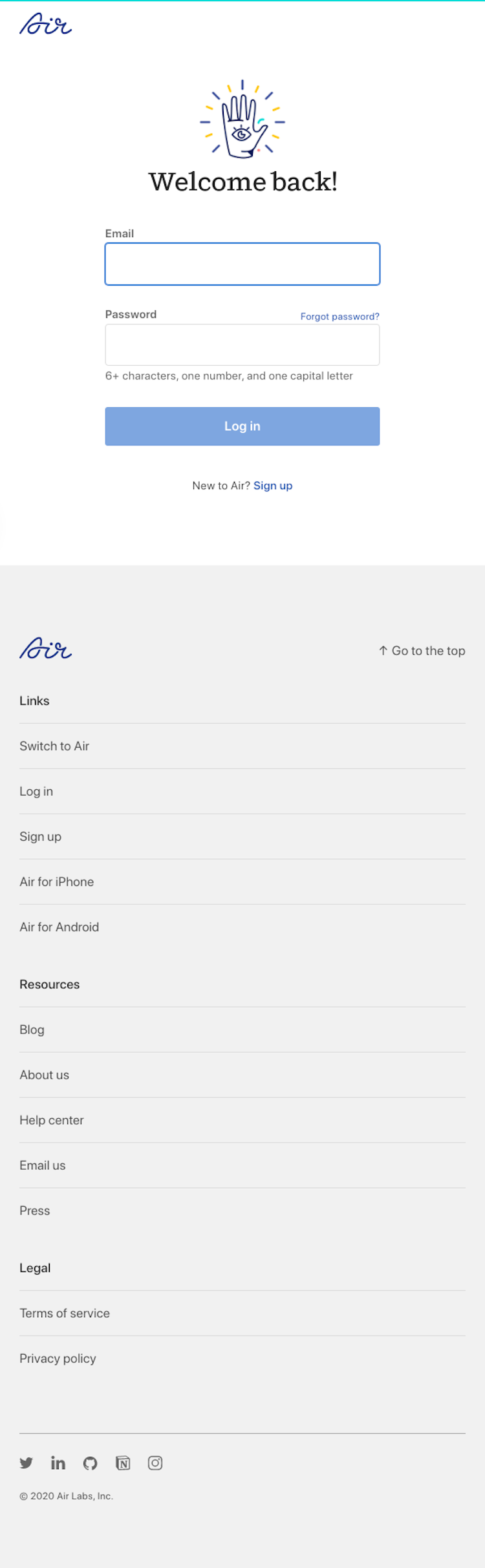 Air Login Page Design