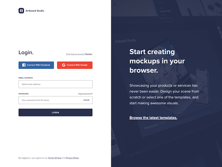 Artboard Login Page Design
