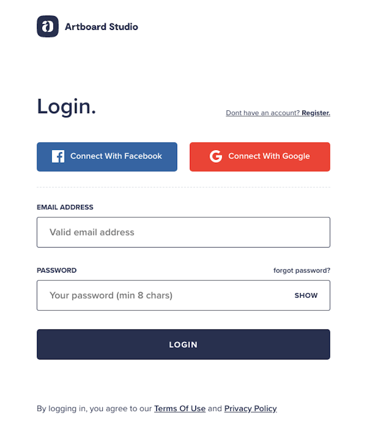 Artboard Login Page Design