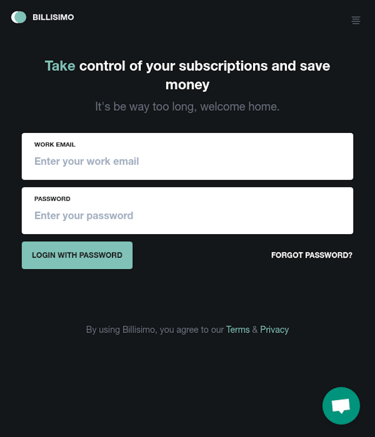 Billisimo Login Page Design