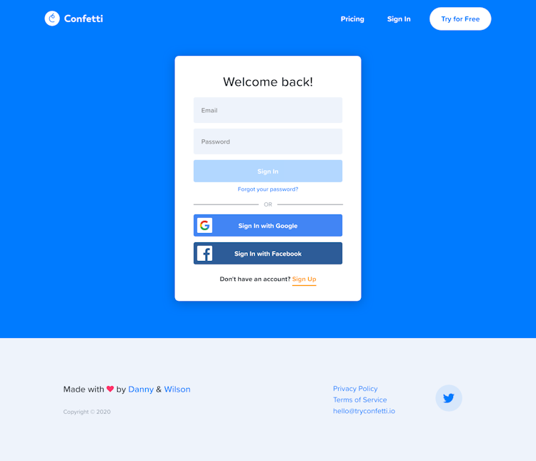 Confetti Login Page Design
