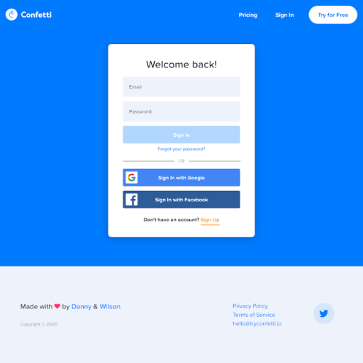 Confetti Login Page Design