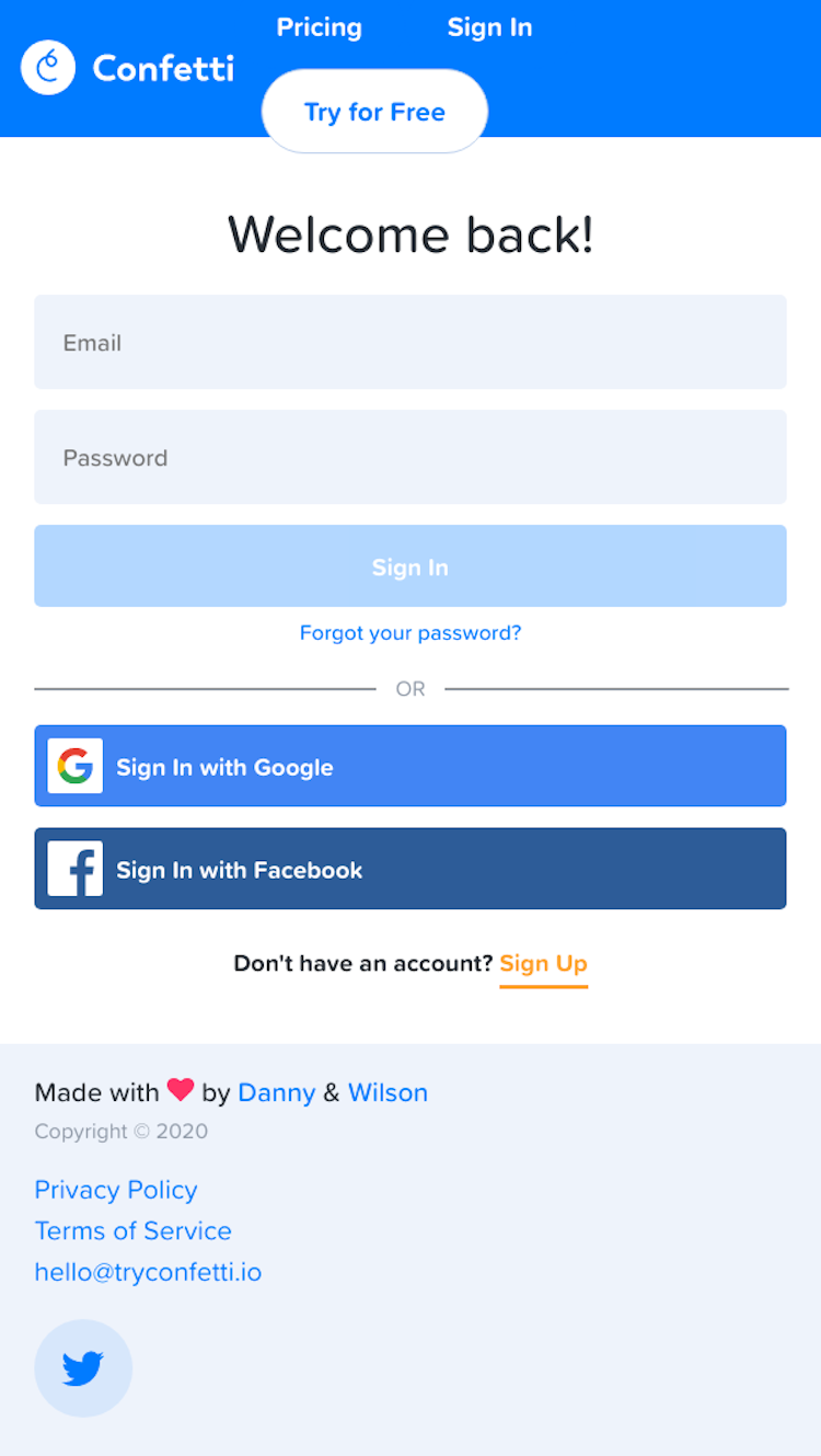 Confetti Login Page Design