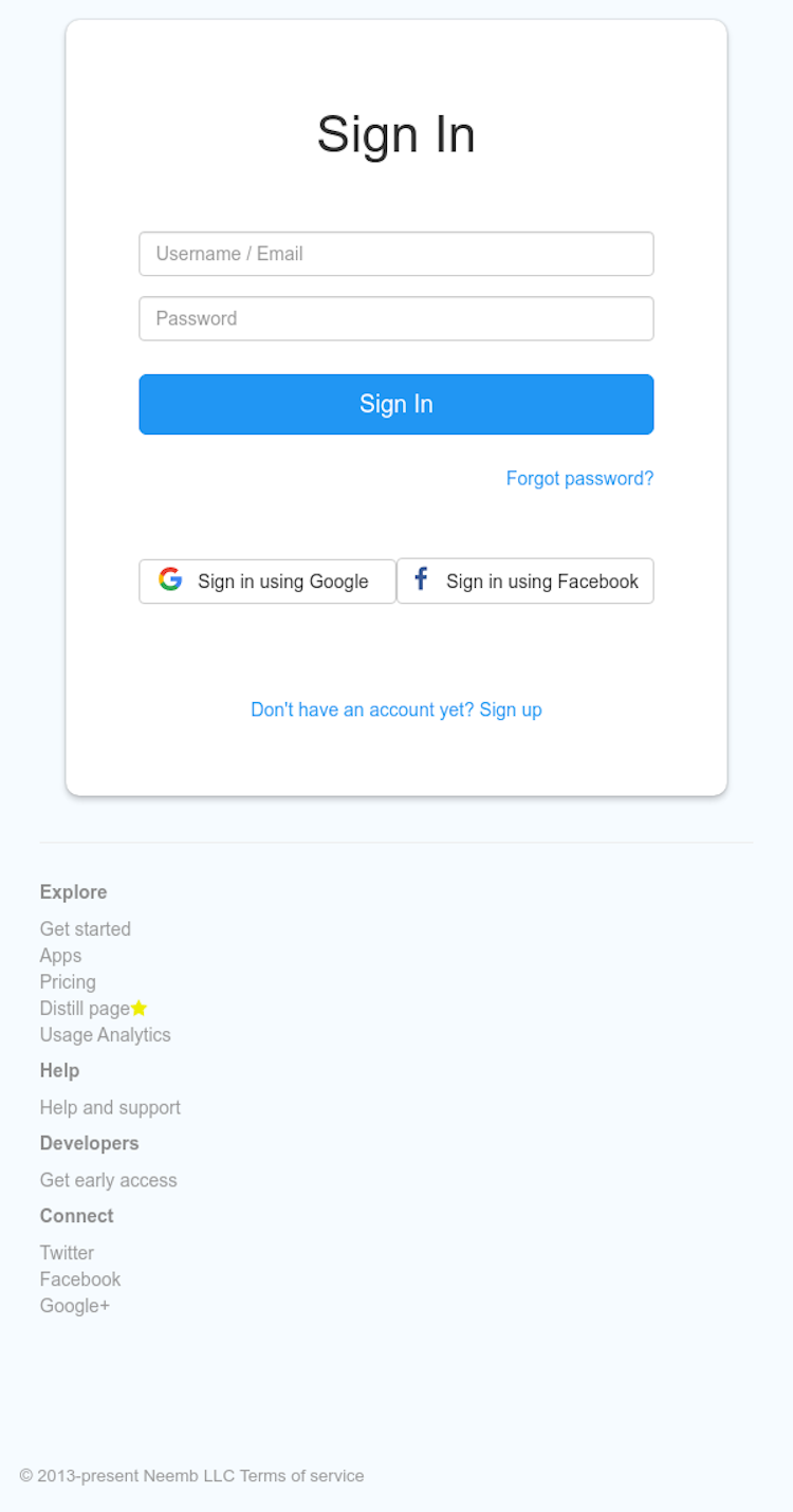 Distill Login Page Design
