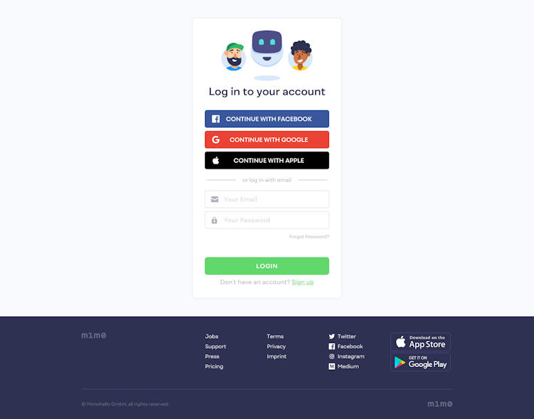 Mimo Login Page Design