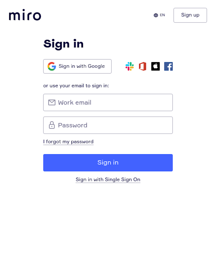 Miro Login Page Design