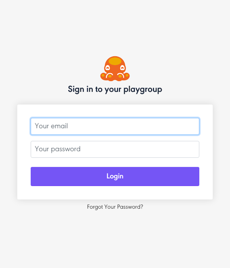 Playgroup Login Page Design