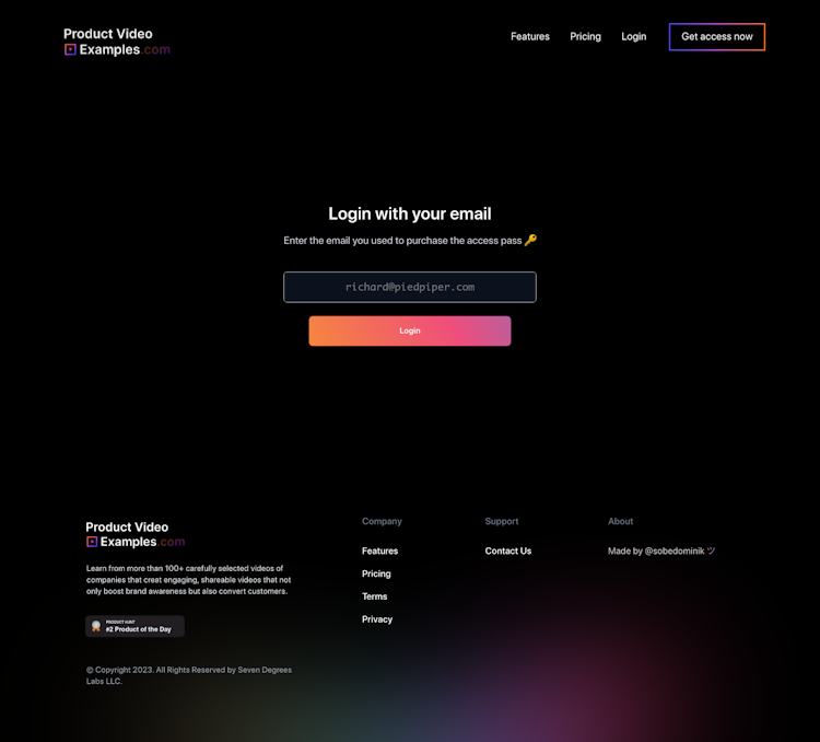 Product Video Examples Login Page Design