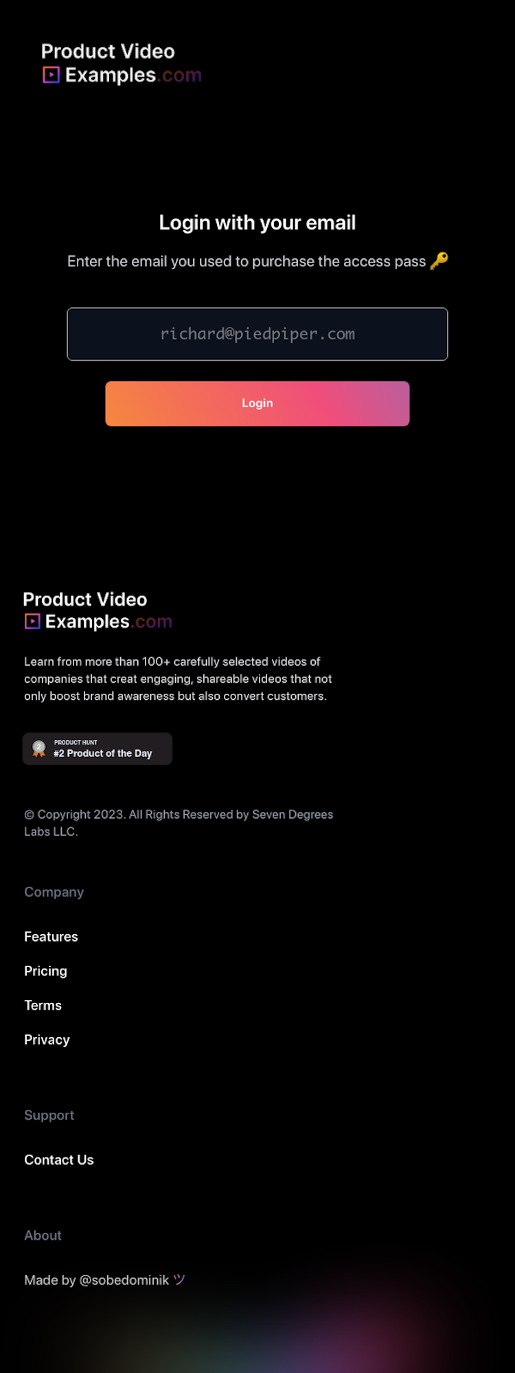 Product Video Examples Login Page Design