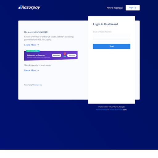 Razorpay Login Page Design
