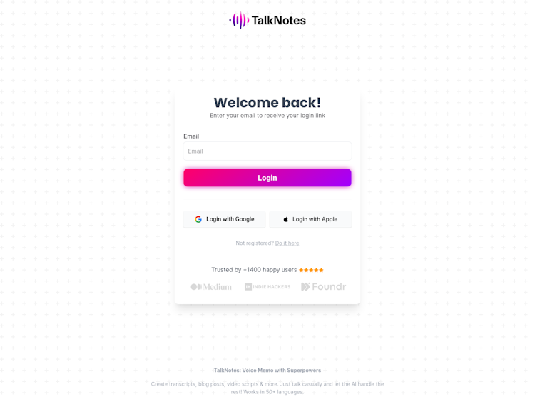 TalkNotes Login Page Design