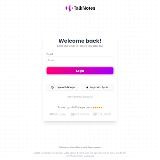 TalkNotes Login Page Design