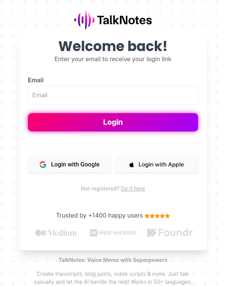 TalkNotes Login Page Design