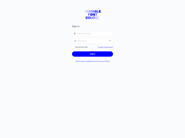 Variable Font Course Login Page Design