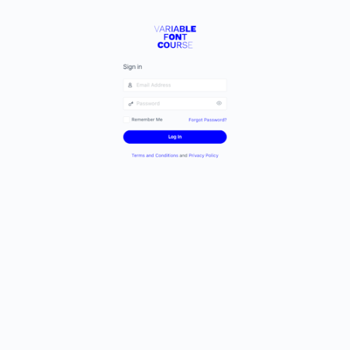 Variable Font Course Login Page Design