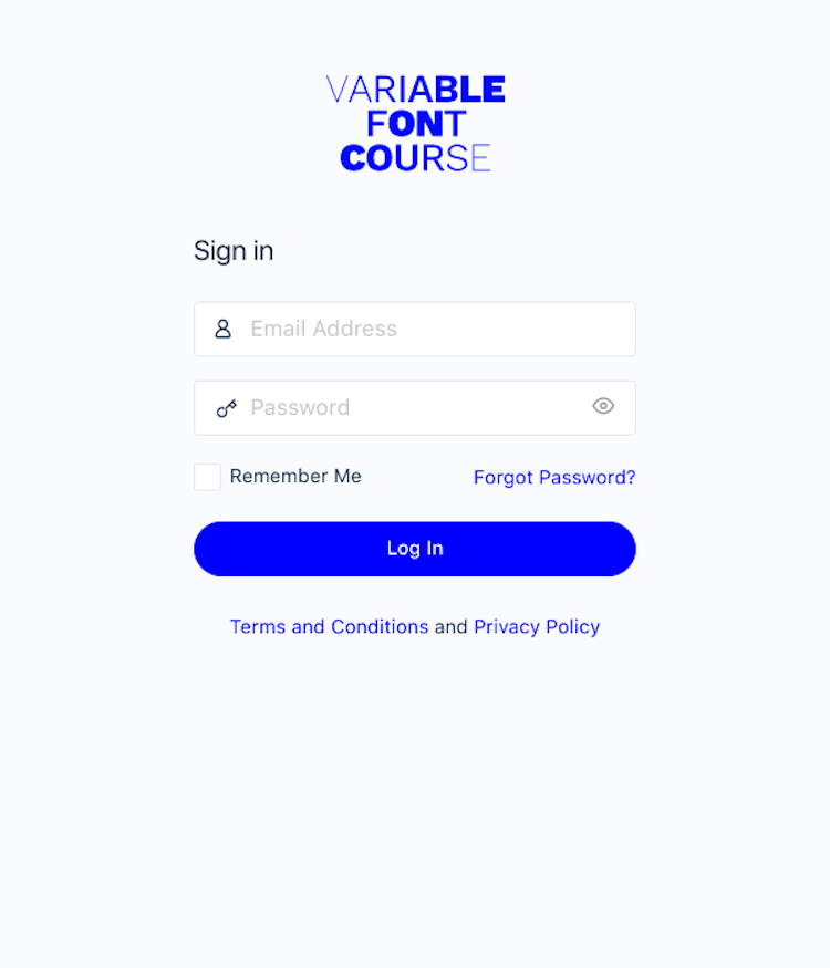 Variable Font Course Login Page Design