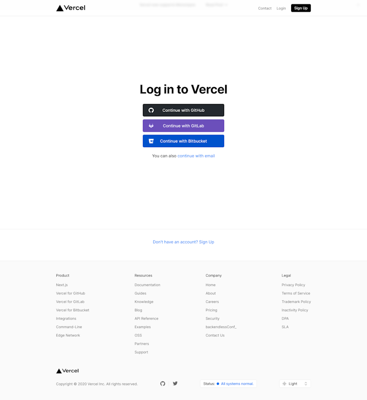 Vercel Login Page Design