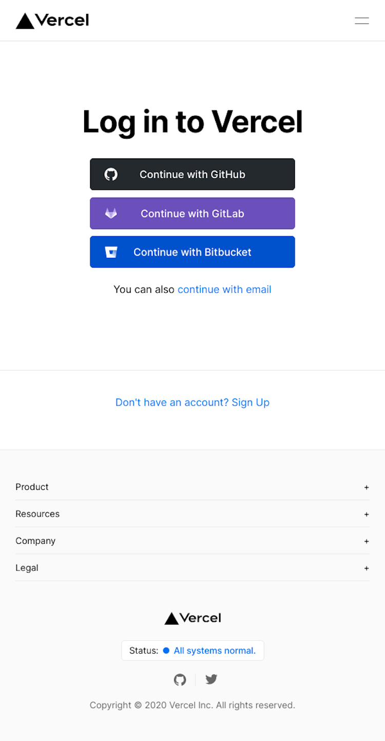 Vercel Login Page Design