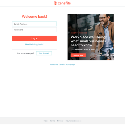 Zenefits Login Page Design